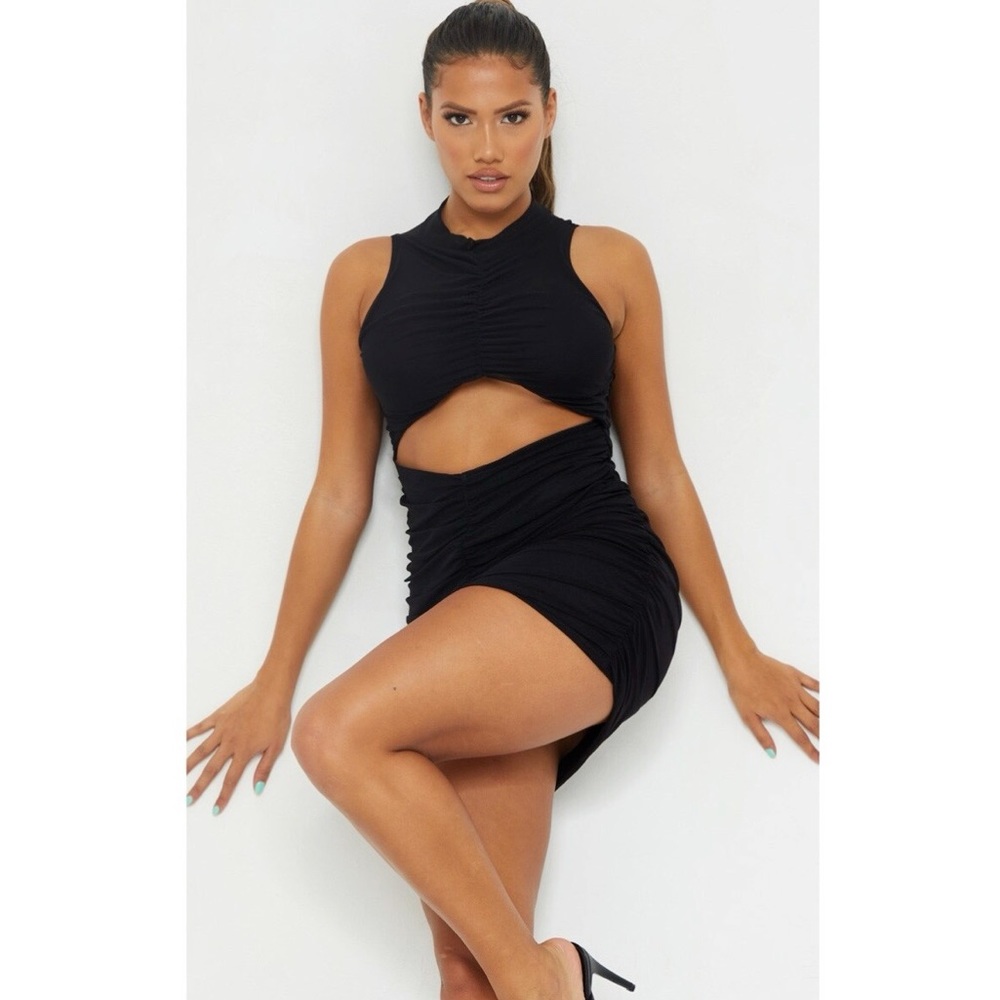 PrettyLittleThing Shape Mesh Ruched Cut Out Bodycon Dress